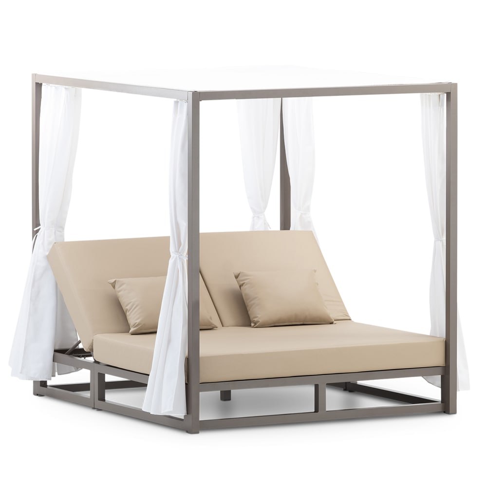 Lit balinais en aluminium taupe et coussin beige