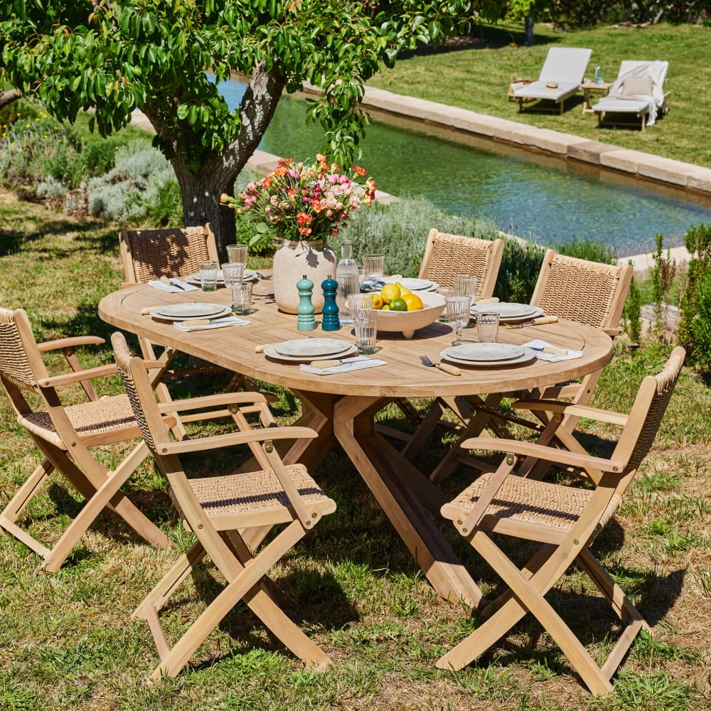 Ensemble de jardin table ovale 220x115 et 8 chaises enea avec bras - Maisons du Monde