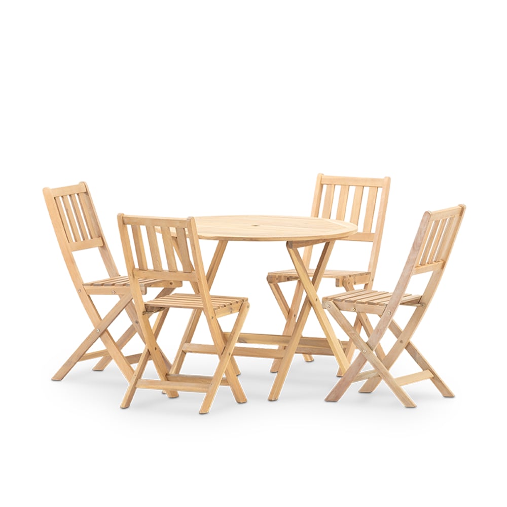 Defora Home Set aus 90cm rundem Klapptisch + 4 Balkonstühlen Braun Holz