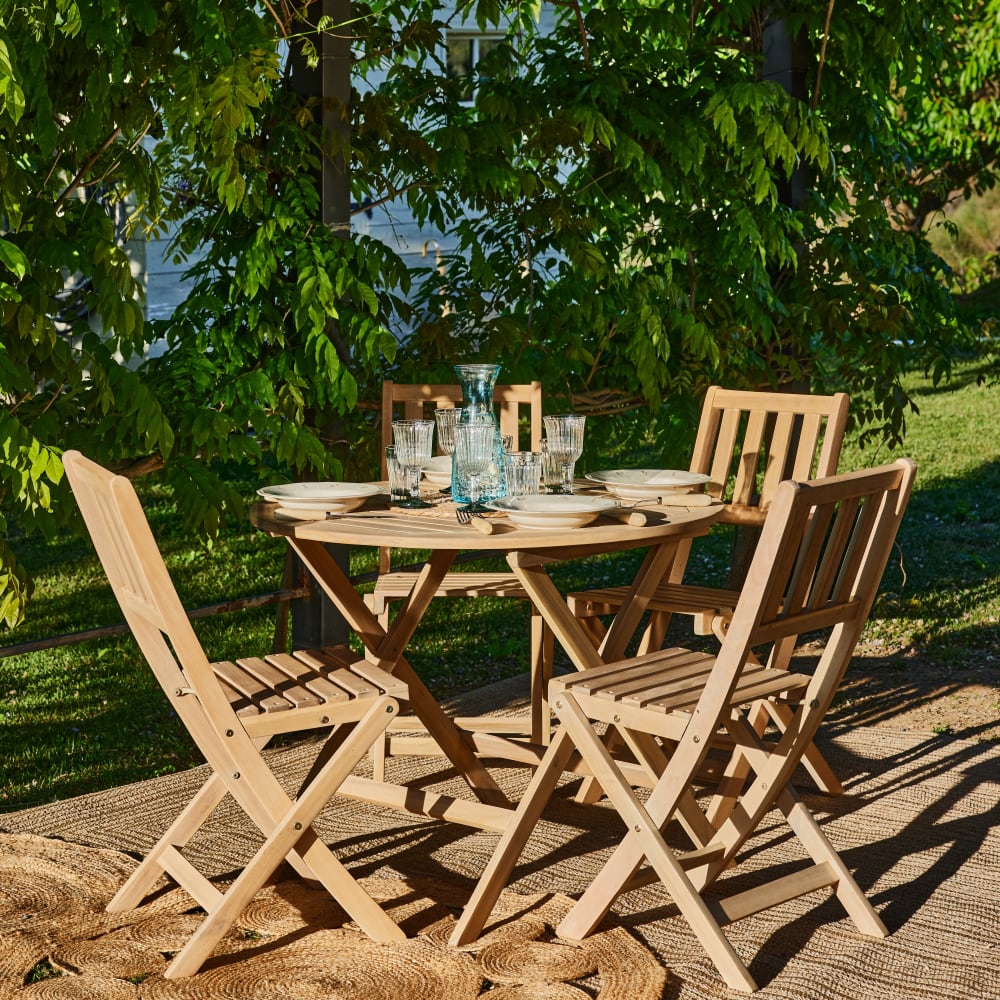 Conjunto mesa plegable redonda de 90cm + 4 sillas de balcón - Maisons du Monde