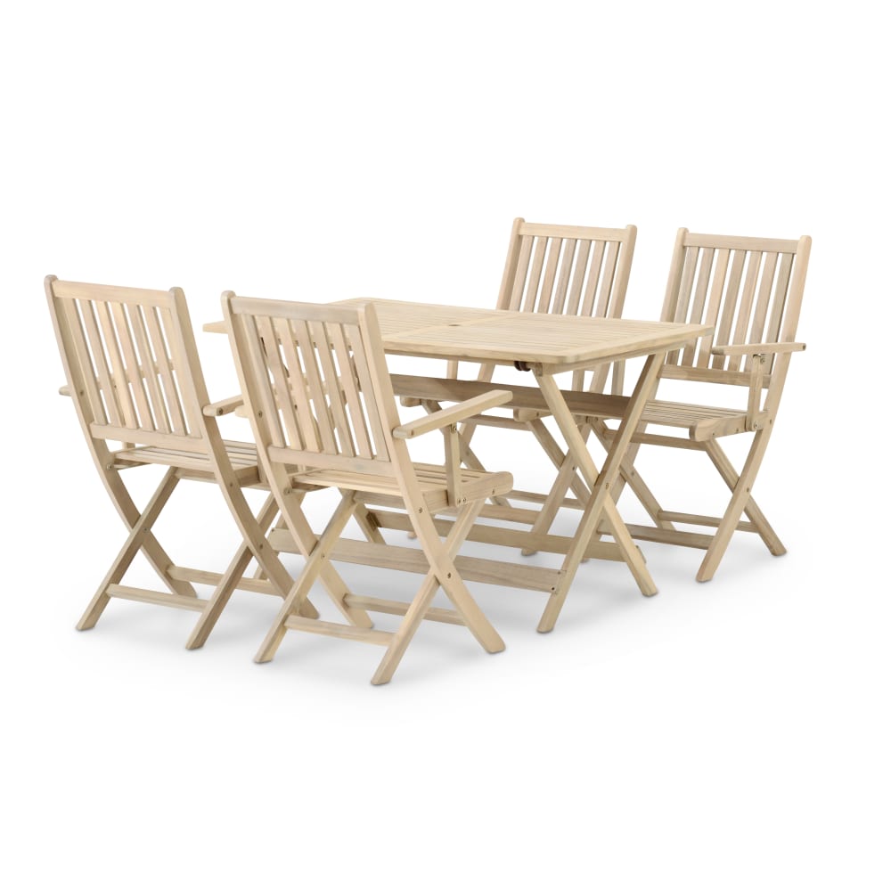 Conjunto de jardín comedor mesa plegable 120x70 + 4 sillas con brazos