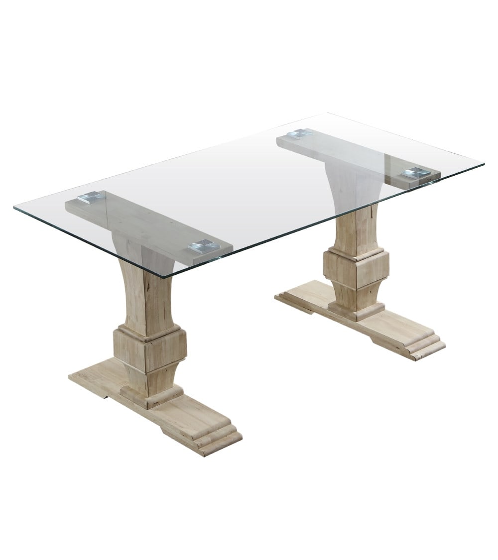 Mesa de cristal y madera estilo colonial