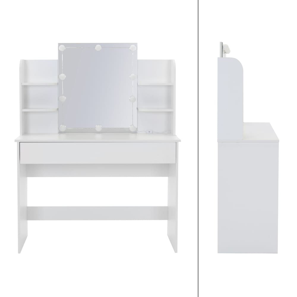 Schminktisch mit LED-Beleuchtung & Hocker 108x40x140 cm Weiß MDF