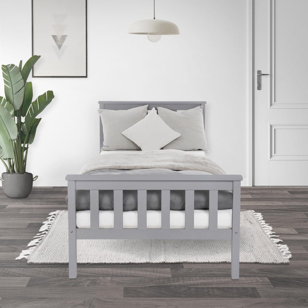 Holzbett 90x200 cm Hellgrau aus Kiefernholz mit Lattenrost -