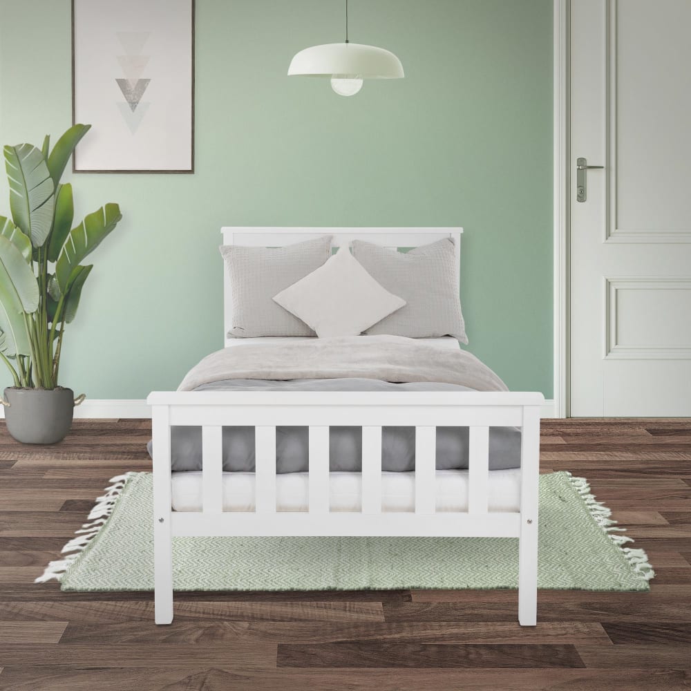 Letto singolo in legno di pino massiccio 90x200 cm bianco con