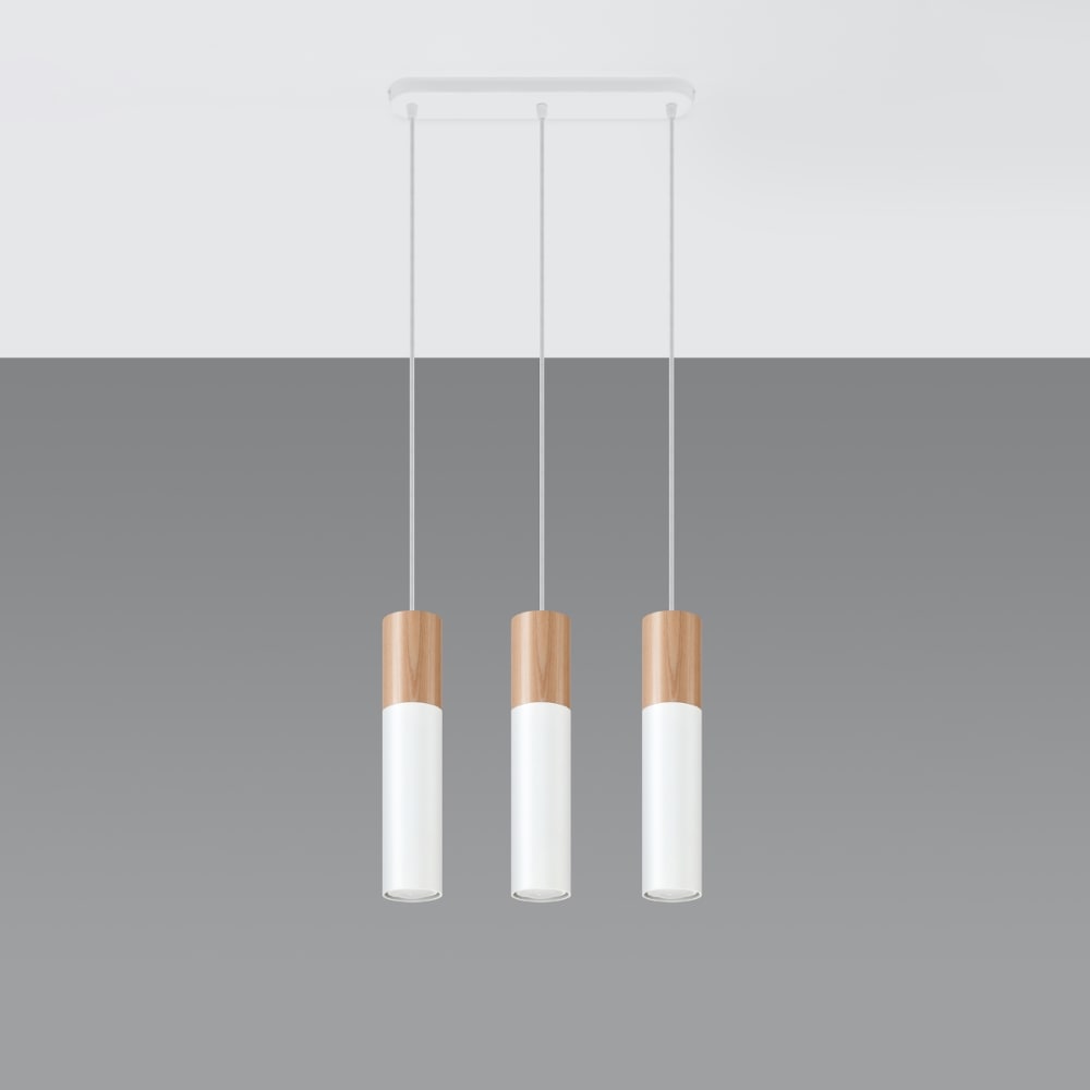 Lampada a sospensione legno naturale/bianca acciaio/legno -