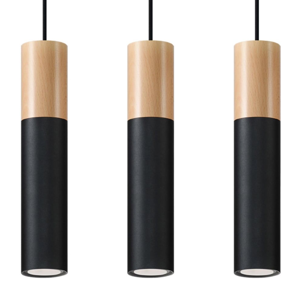 Sollux Lighting Pendelleuchten aus Stahl/Holz in Naturholz/Schwarz style classic chic Schwarz Stahl