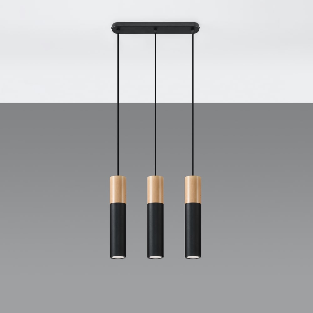 Suspension Acier Bois Naturel/Noir GU10 3 Pablo — vue 3
