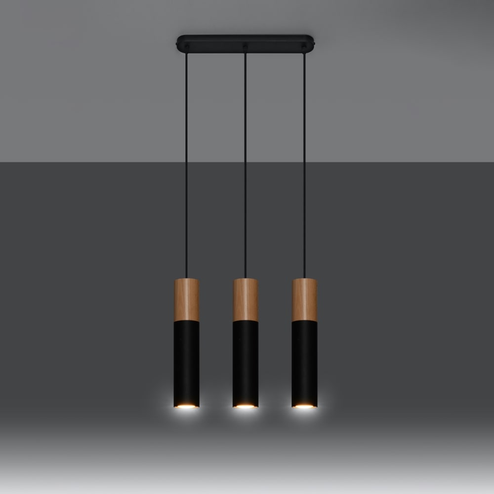 Suspension Acier Bois Naturel/Noir GU10 3 Pablo — vue 4