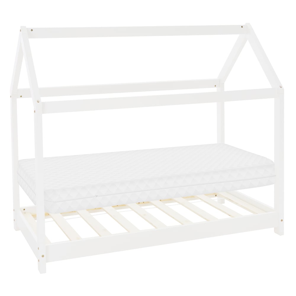 Lit cabane enfant 80x160 cm matelas et sommier inclus bois blanc