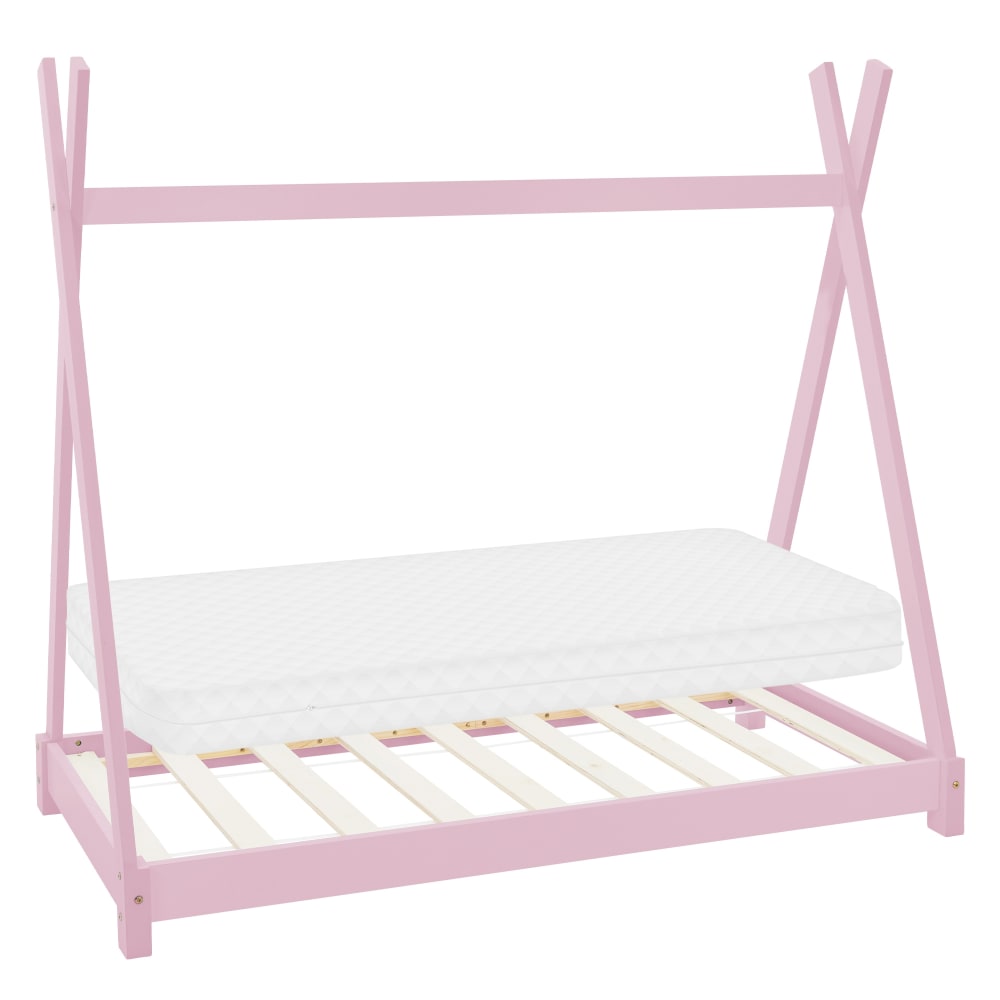 Lit tipi enfant 70x140 cm matelas et sommier inclus bois de pin rose