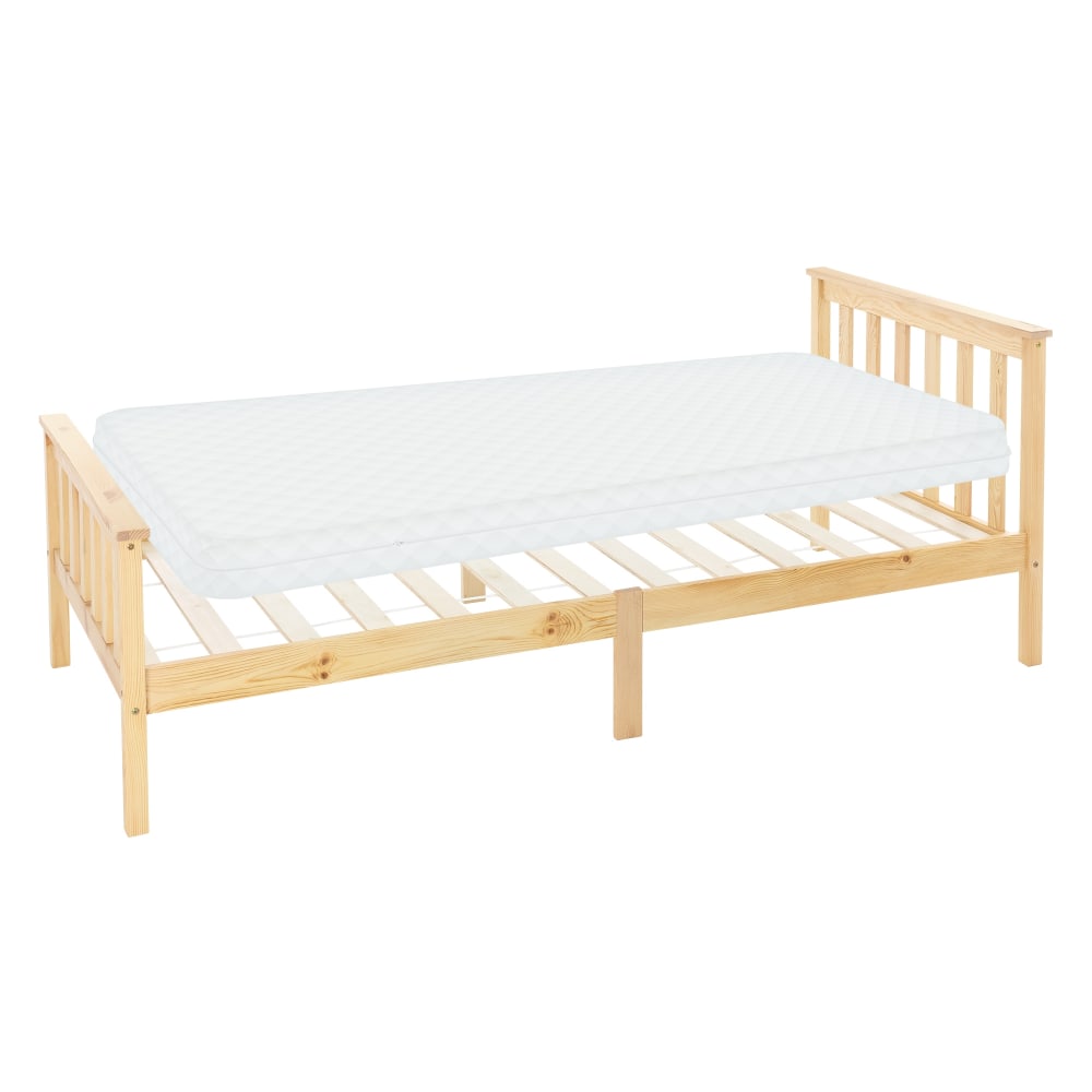 Lit enfant simple 90x200 cm naturel bois sommier à lattes + matelas