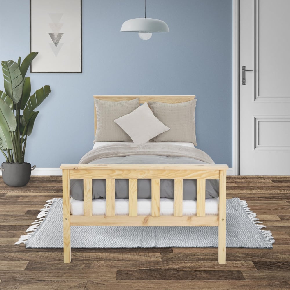 Letto singolo pino 90x200 cm naturale con doghe e materasso 10 cm