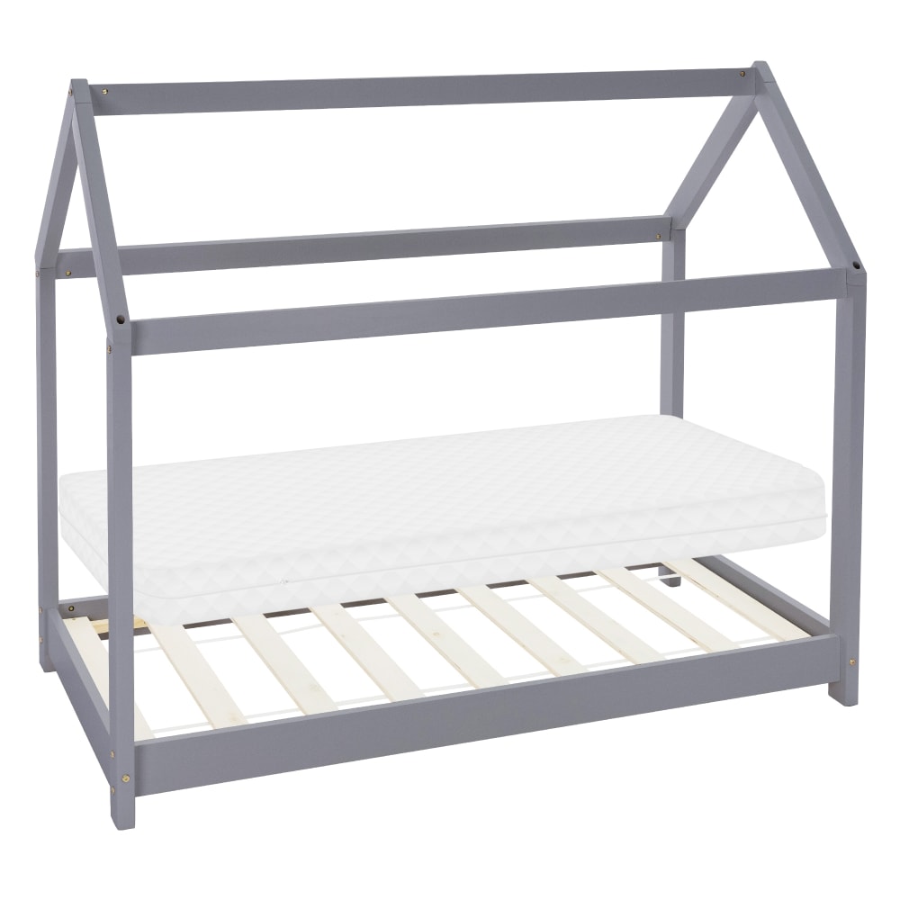 Lit cabane enfant 70x140 cm sommier matelas et barrière inclus gris