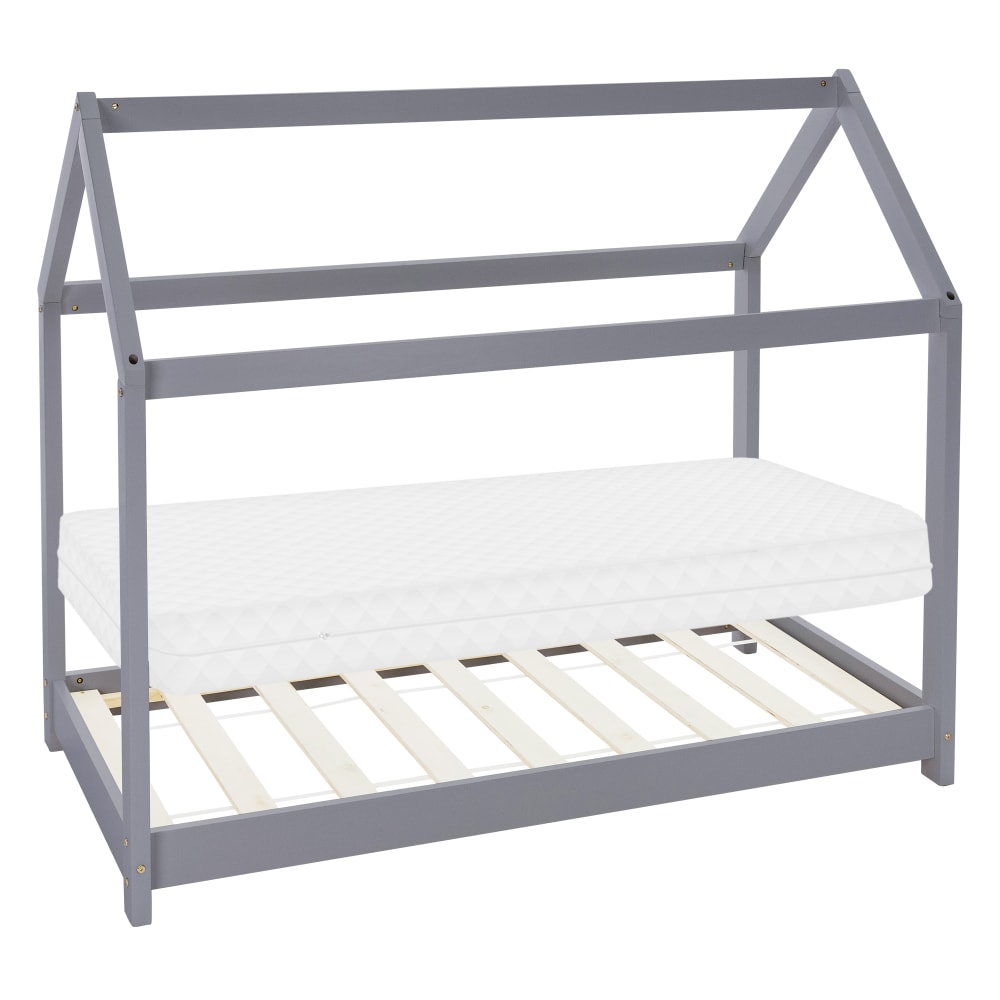 Lit cabane enfant 80x160 cm matelas et sommier inclus bois gris clair