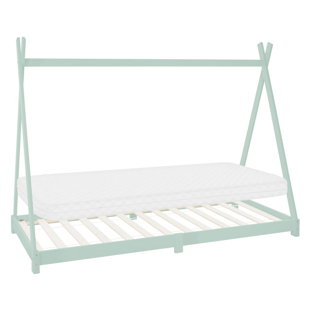 Lit tipi enfant 90x200 cm matelas et sommier inclus bois de pin menthe