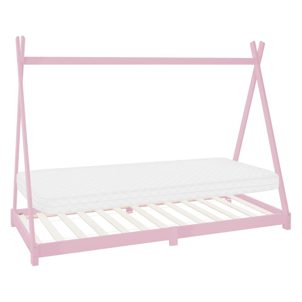 Lit tipi enfant 90x200 cm matelas et sommier inclus bois de pin rose
