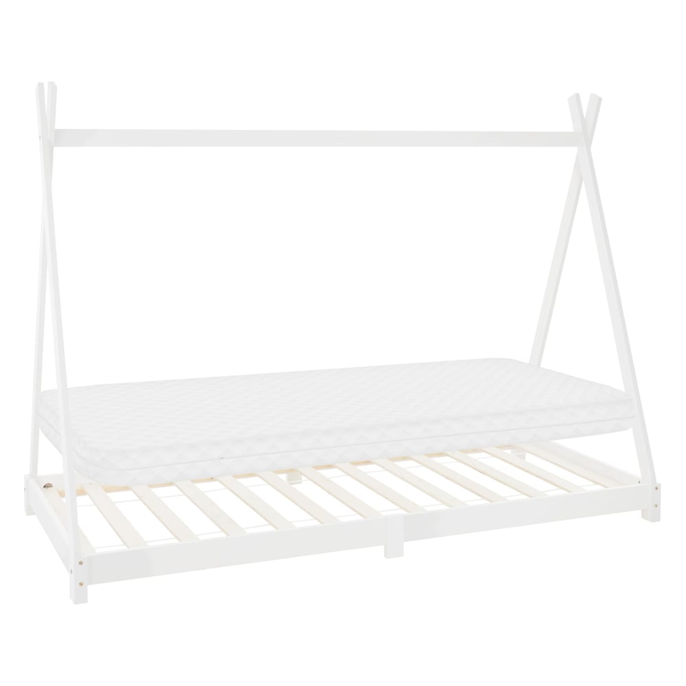 Lit tipi enfant 90x200 cm matelas et sommier inclus bois de pin blanc