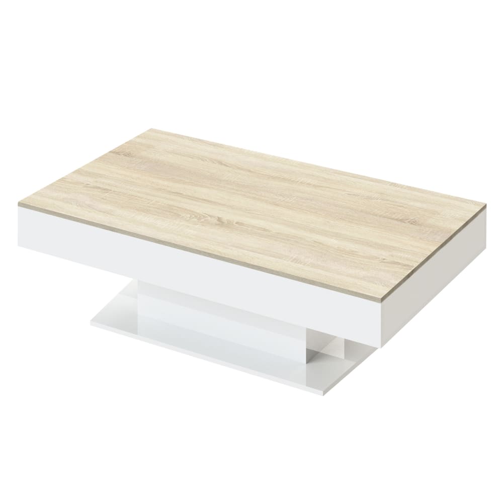 ML-Design Couchtisch 110x60x40 cm Eiche-Optik/Weiß mit 2 Staufächern Beige Spanplatte