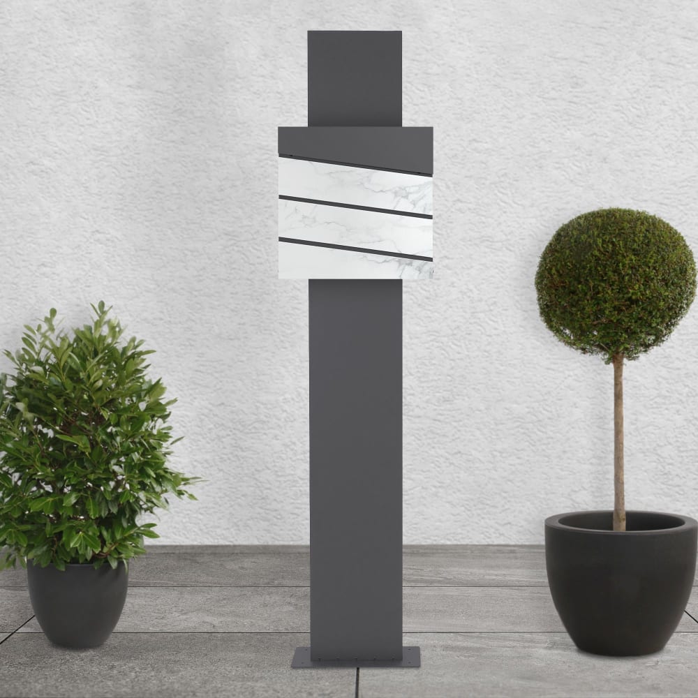 Cassetta postale antracite con design in marmo bianco 37x36,5x11