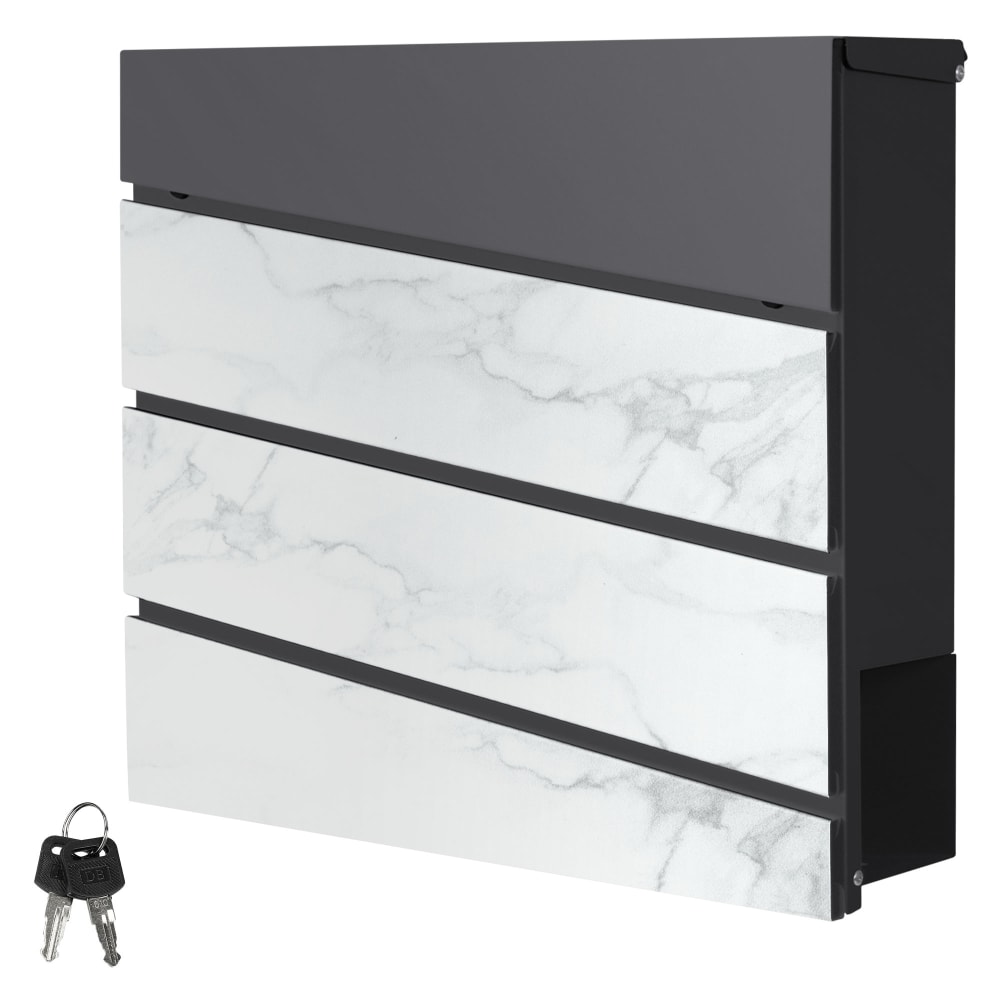 ML-Design Briefkasten Anthrazit-Marmoroptik mit Zeitungsfach aus Stahl modern Weiß Metall