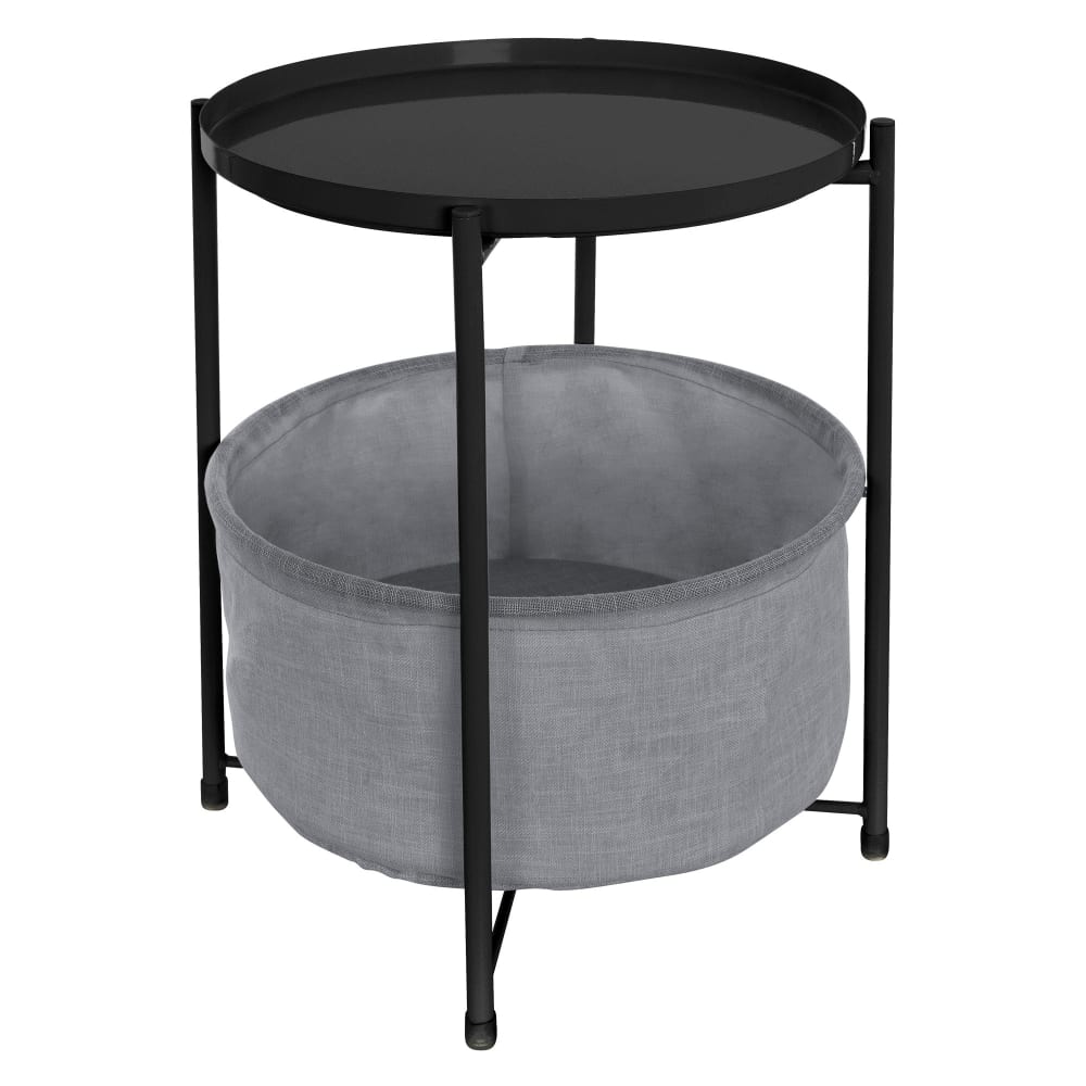 Mesa redonda Ø 45,5 X 52,5 cm negro/gris con ceste de tela y bandeja