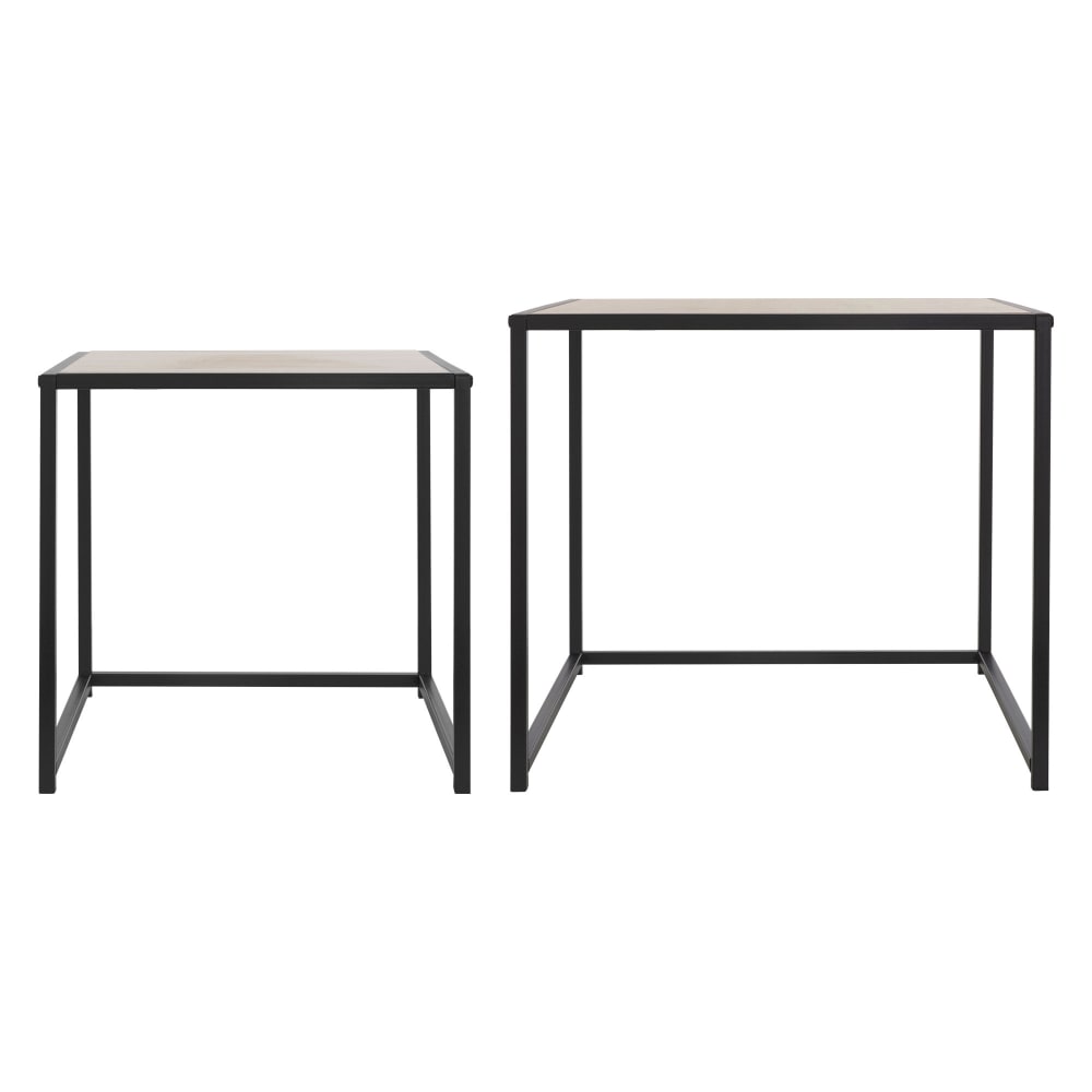 Set 2 tavolini da caffè quadrati in metallo nero/rovere