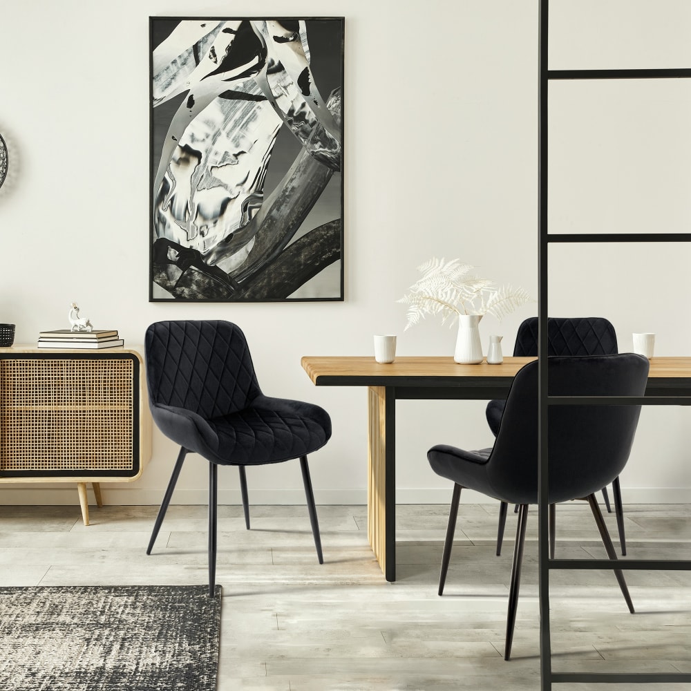 2x Sillas de comedor negro tapizado transpirable respaldo ergonómico - Maisons du Monde