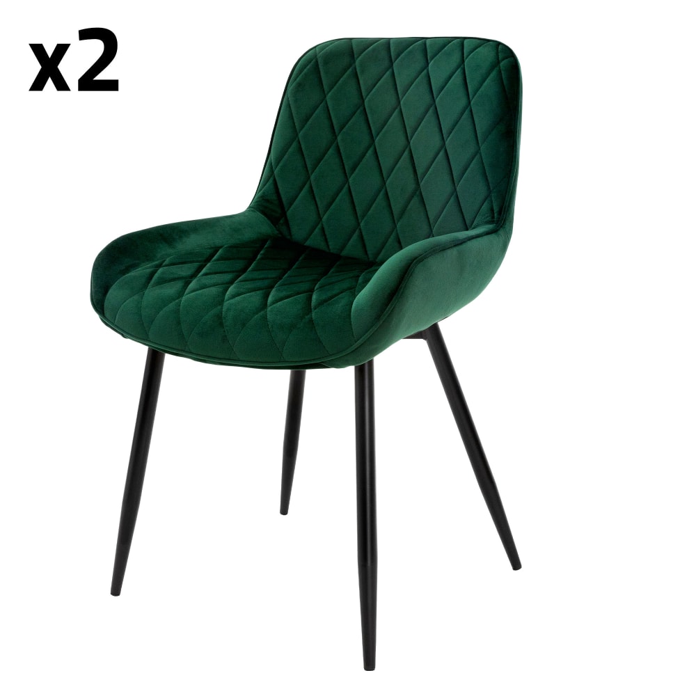 2x Sillas de comedor verde tapizado suave con respaldo y apoyabrazos