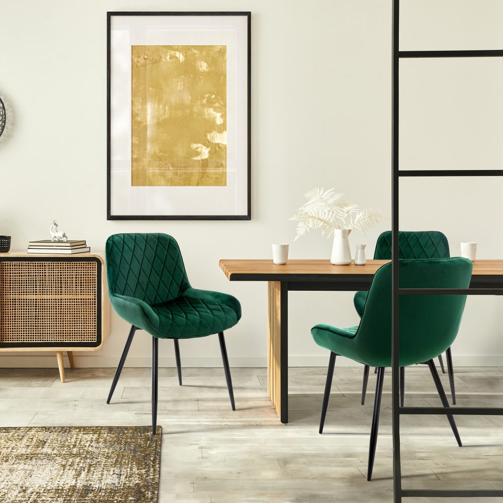 2x Sillas de comedor verde tapizado suave con respaldo y apoyabrazos - Maisons du Monde