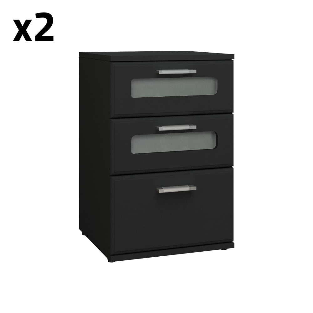 ML-Design 2er Set Nachttisch mit 3 Schubladen Schwarz 40x60x38 cm aus Holz Schwarz Spanplatte