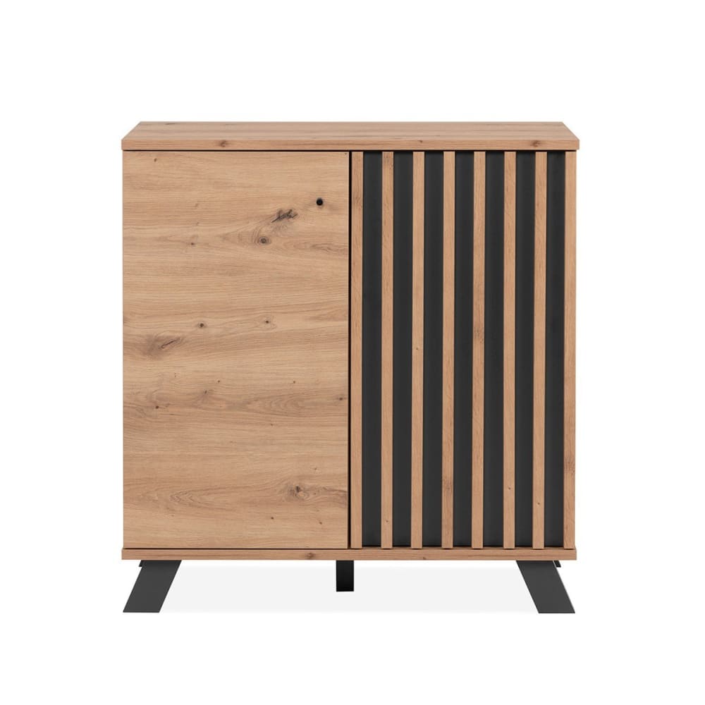 Calicosy Anrichte mit 2 Türen, Eichenholzoptik und Anthrazitgrau L80 cm style modern Beige Spanplatte
