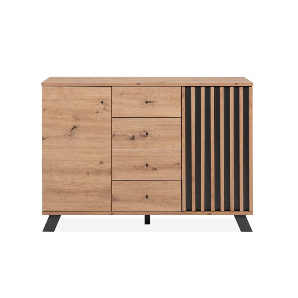 Calicosy Sideboard mit 2 Türen und 4 Schubladen, Eichenholzoptik L118 cm style modern Beige Spanplatte