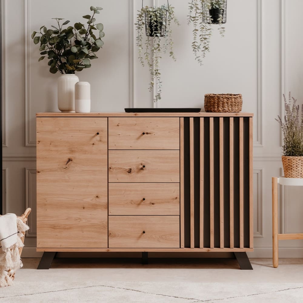Buffet 2 portes et 4 tiroirs effet bois - l118 x h85 cm - Maisons du Monde