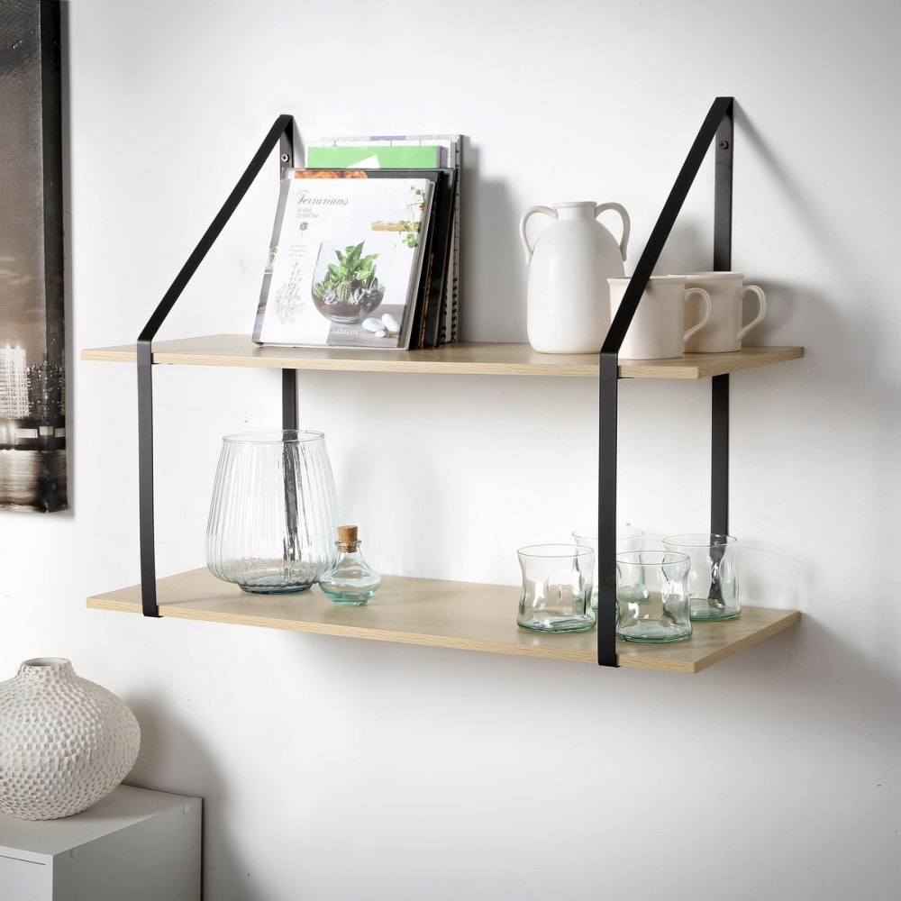 Etagère murale à 2 niveaux effet bois - l80 x h60 cm - Maisons du Monde