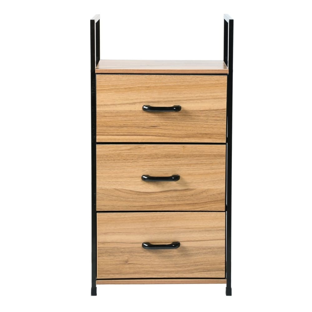 Calicosy Chiffonnier 3 tiroirs façade effet bois - l40 x h80 cm style industriel Marron Panneau De Particules - 40x80x24cm