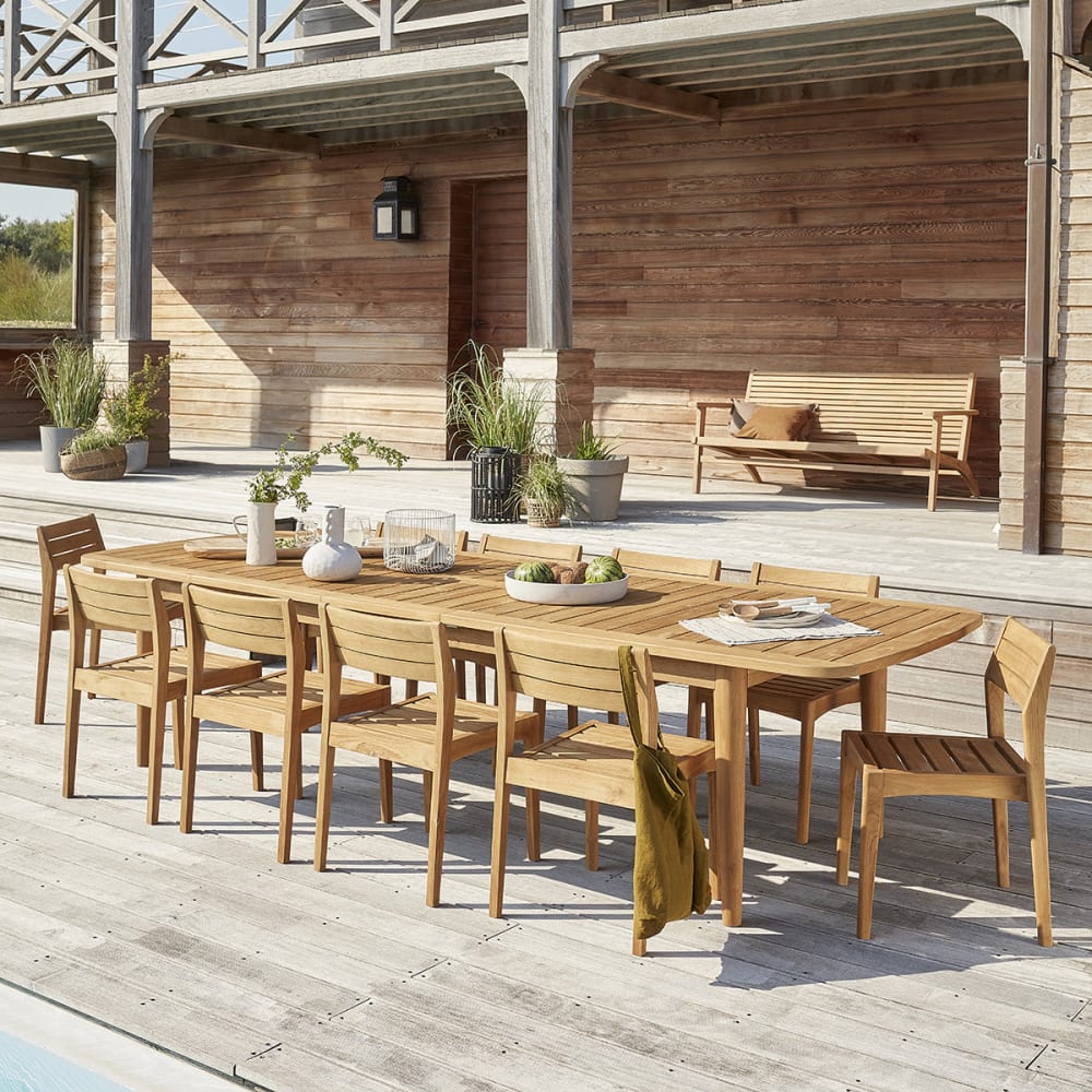 BERAH GETAH Salon de jardin en teck recyclé extensible 10/12 pers. style contemporain Beige Bois