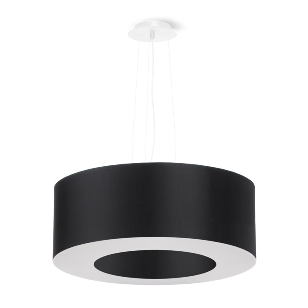 Lustre tissu/PVC/acier noir H 112 cm
