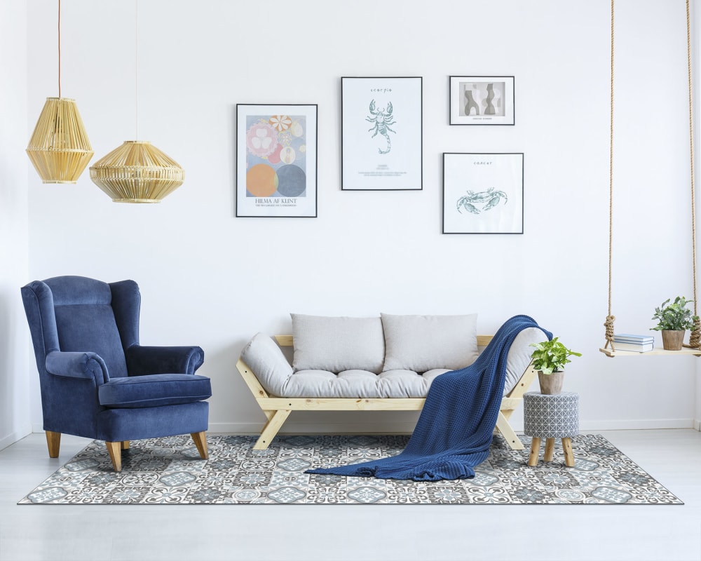 Tapis vinyle carreaux ciments triana gris et bleu 140x200cm — vue 3