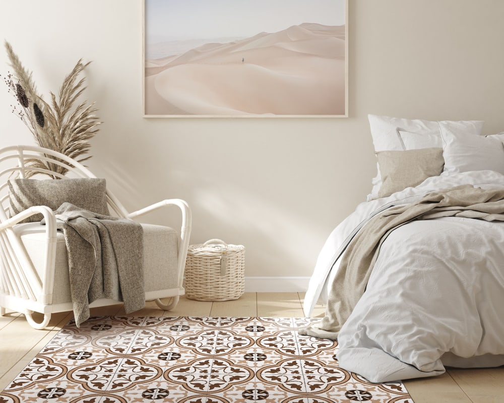 Tapis vinyle carreaux ciments fleur brun 300x200cm