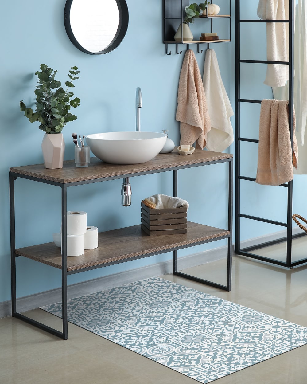 Tapis vinyle carreaux ciments triana bleu 140x200cm — vue 3