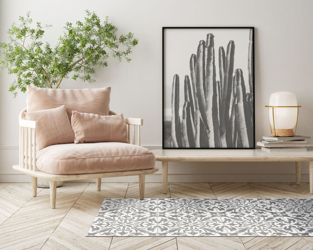 Tapis vinyle carreaux ciments géométrique gris 300x200cm