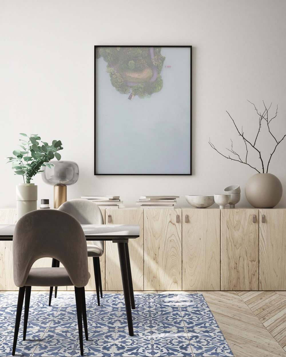 Tapis vinyle carreaux ciments géométrique bleu 300x200cm