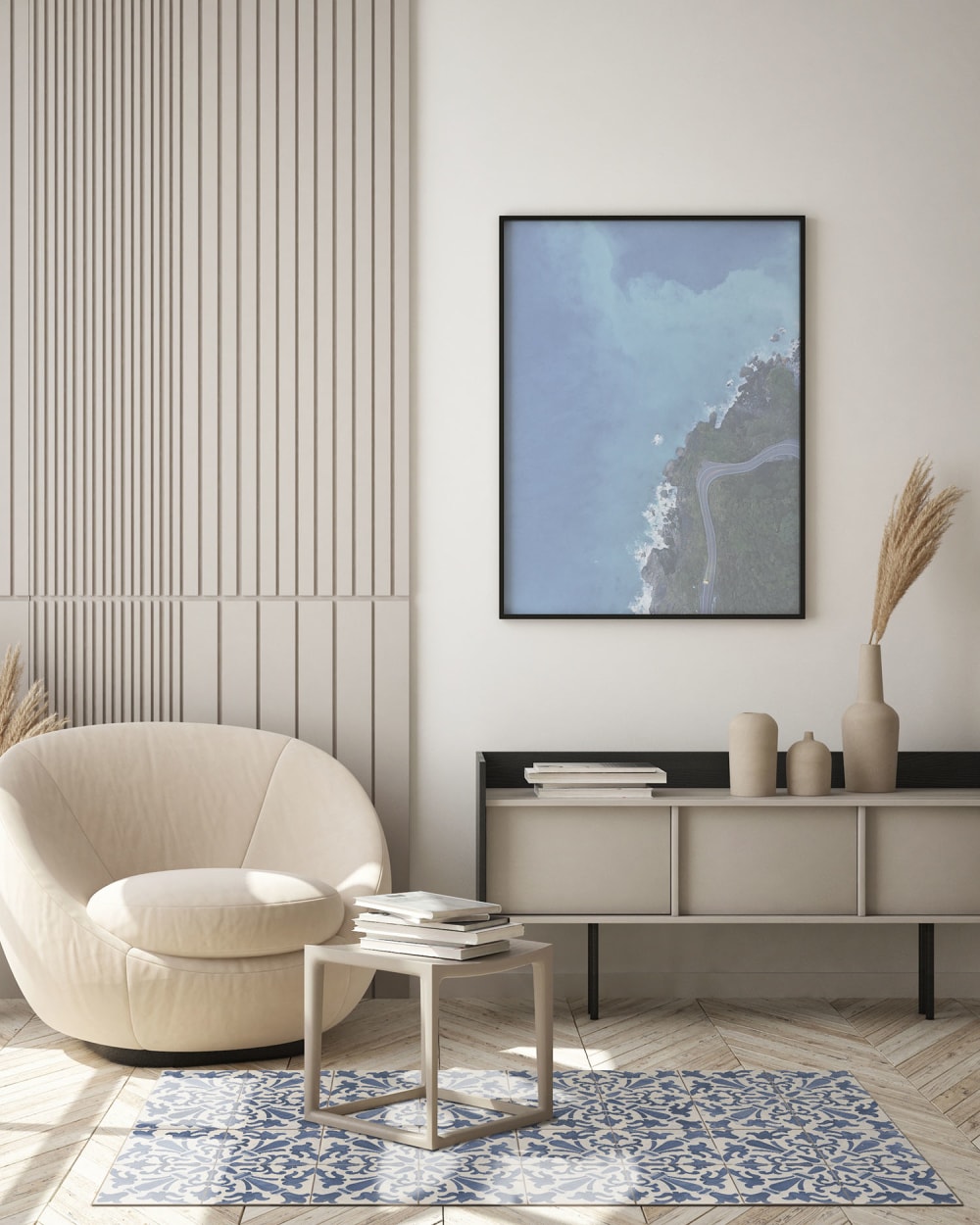 Tapis vinyle carreaux ciments géométrique bleu 140x200cm — vue 4
