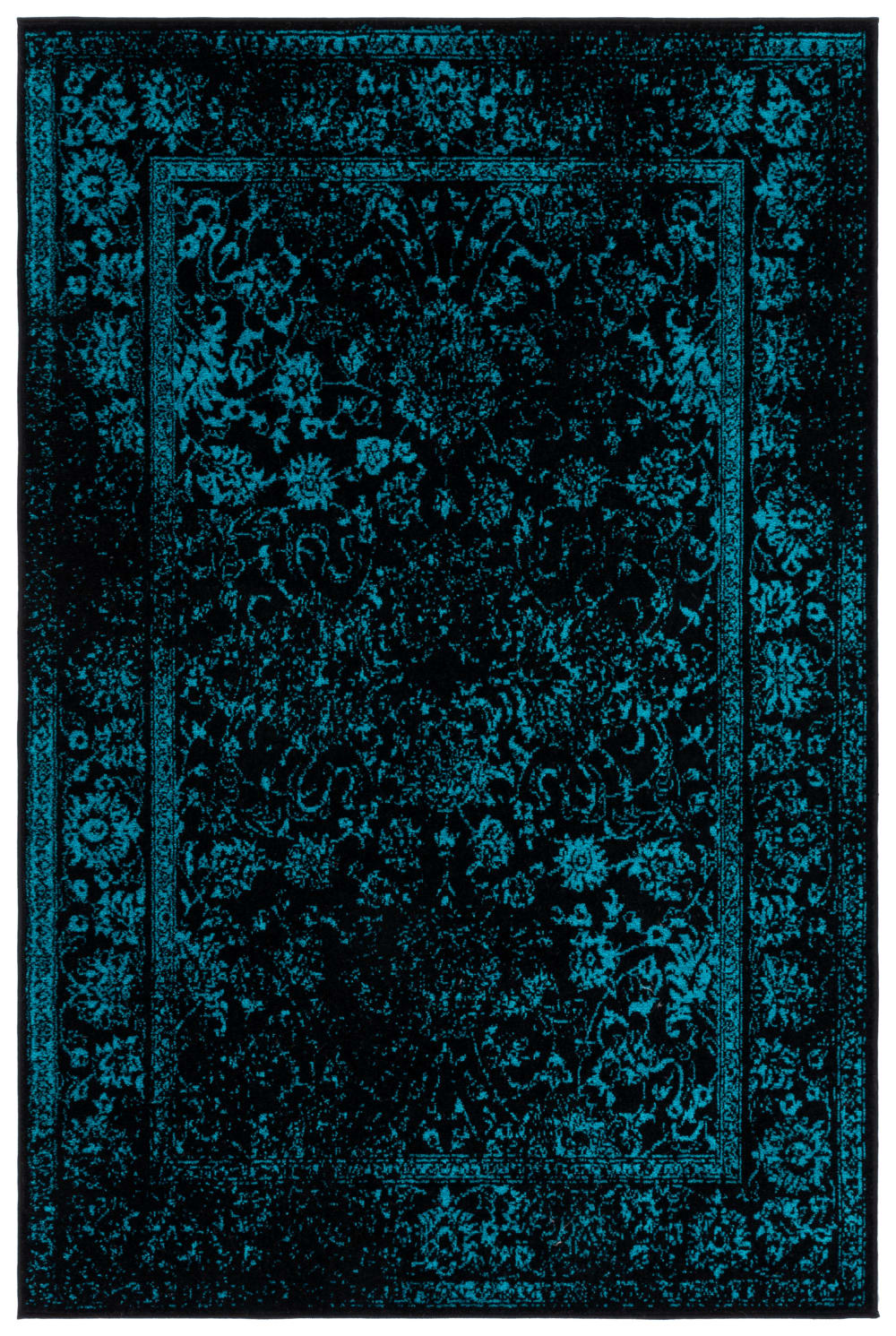 Tapis médaillon en polypropylène noir/bleu, 183 x 274 cm