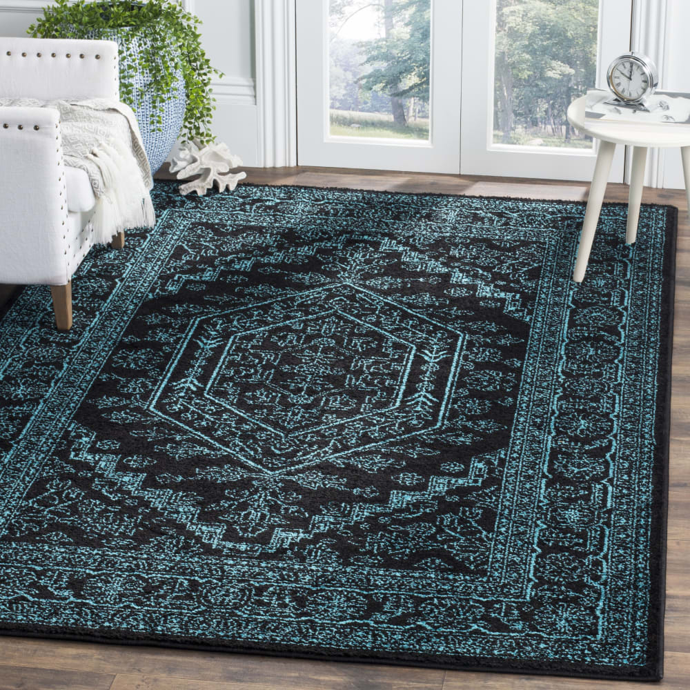 Tapis médaillon en polypropylène noir/bleu, 183 x 274 cm — vue 3