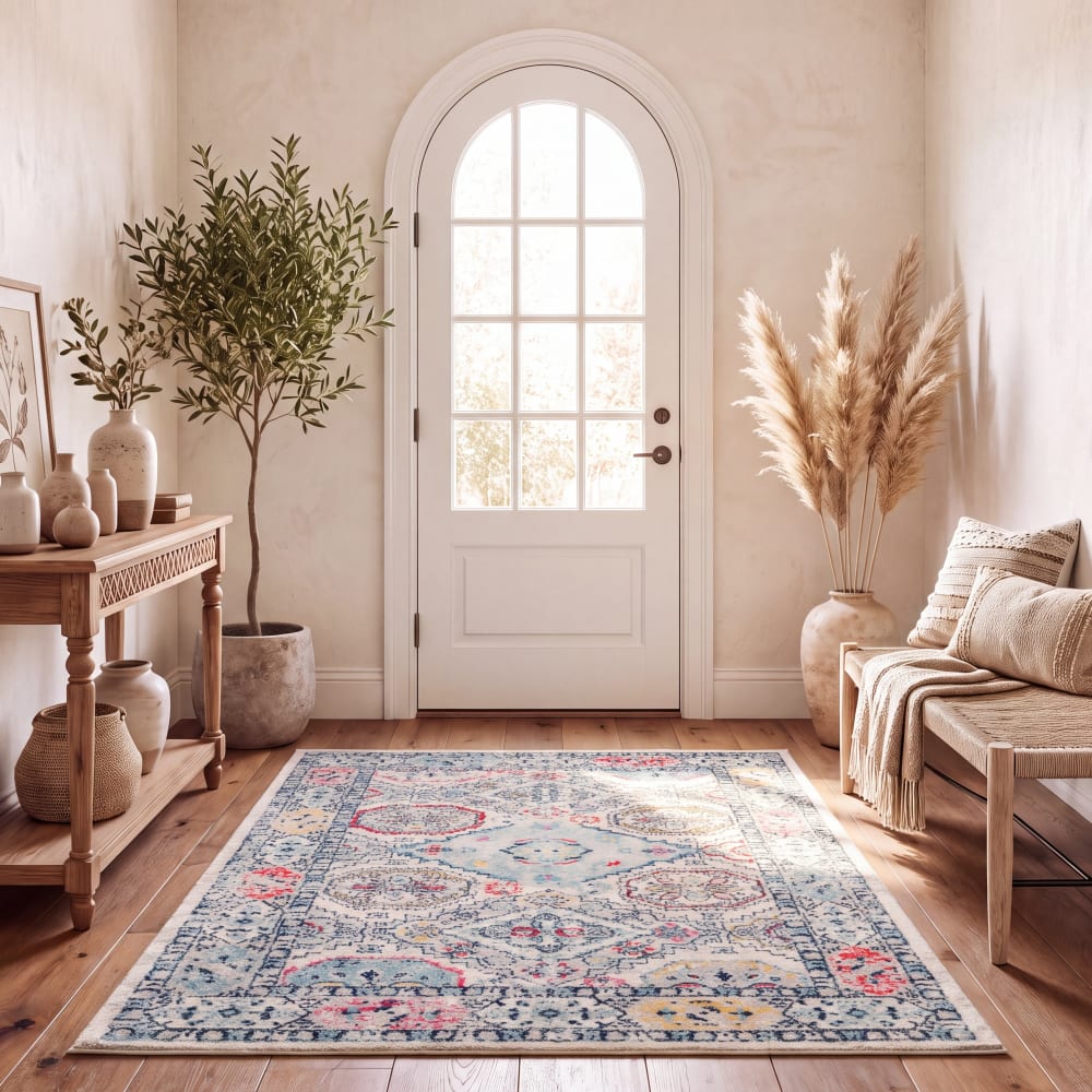 Alfombra transicional de polipropileno gris/rosa, 122 x 183 cm