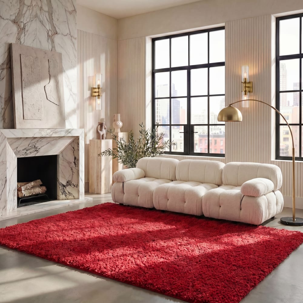 Tapis shag en polypropylène rouge, 183 x 274 cm — vue 3