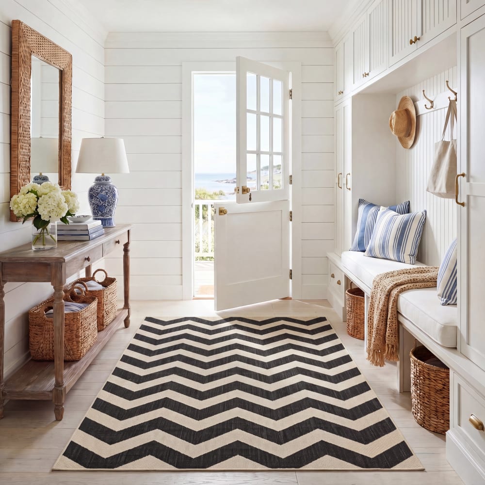 Alfombra chevron de polipropileno negro/beige, 160 x 231 cm - Maisons du Monde