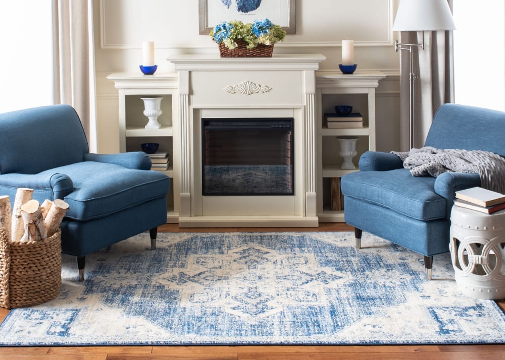 Tapis de transition en polypropylène blanc/bleu, 122 x 183 cm — vue 3